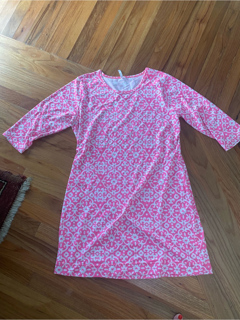 Pink and White Patterned Shift Dress